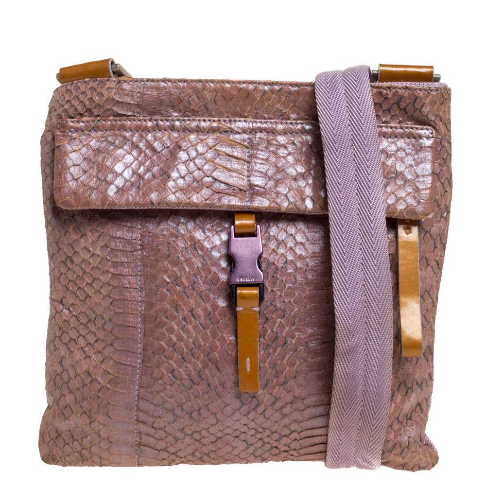 Image of Prada Pink Python and Nylon Messenger Bag