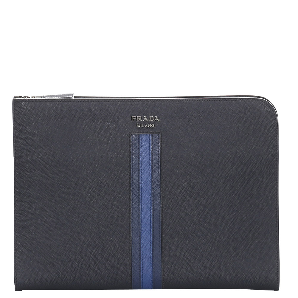 Prada Blue Saffiano Leather Document Case female Calf Leather