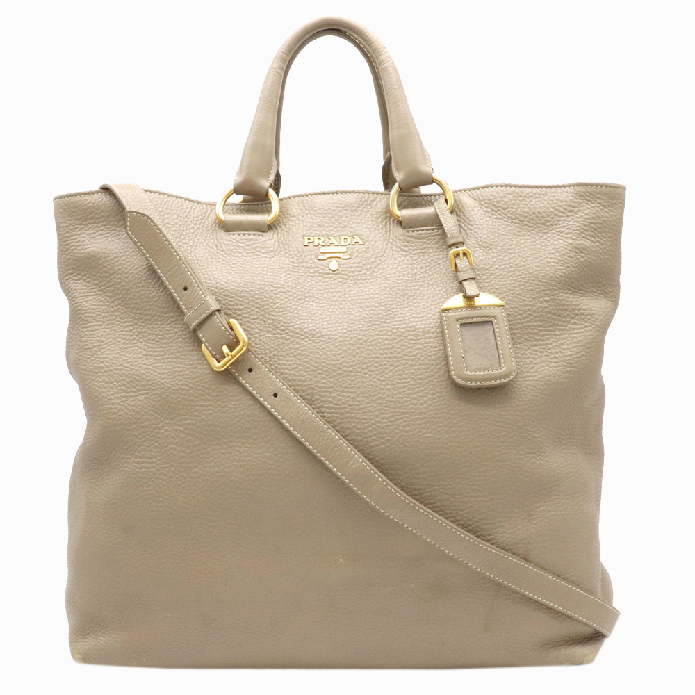 Image of Prada Beige Leather Vitello Daino Tote Bag