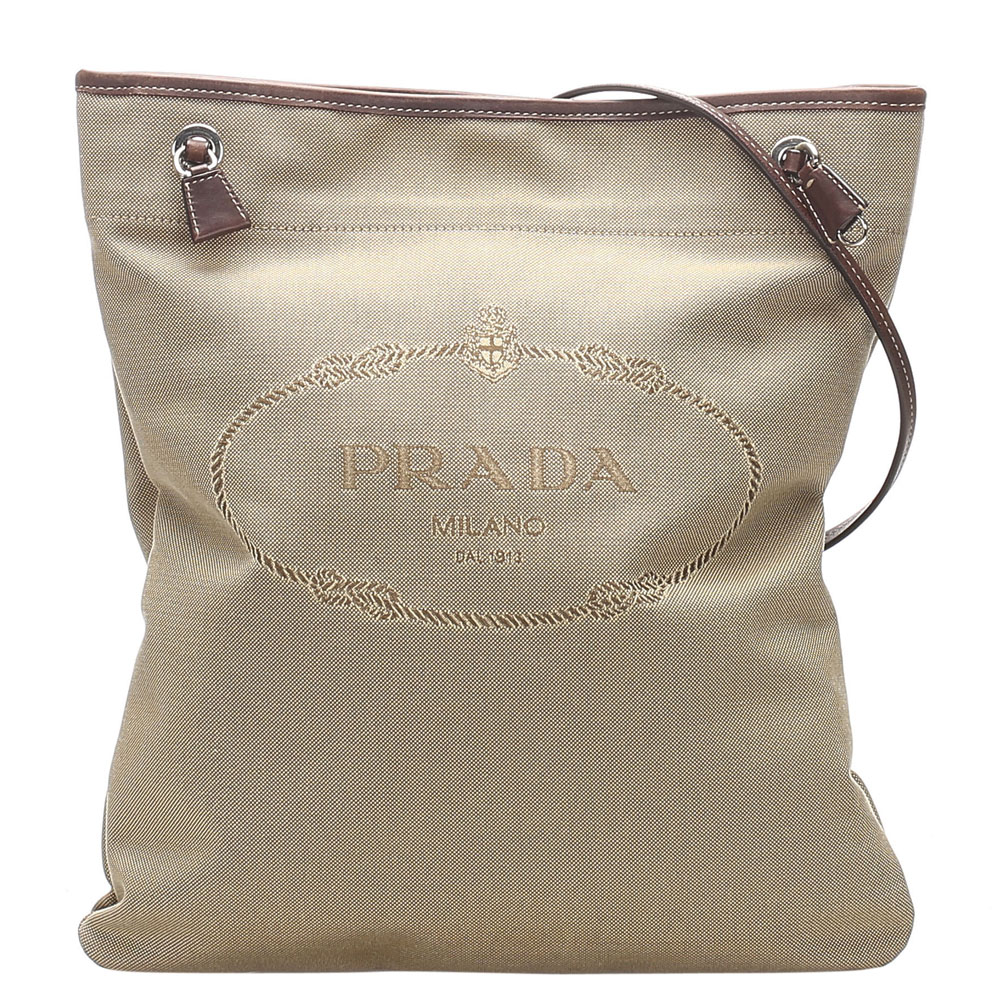 Image of Prada Beige/Brown Nylon Canapa Shoulder Bag