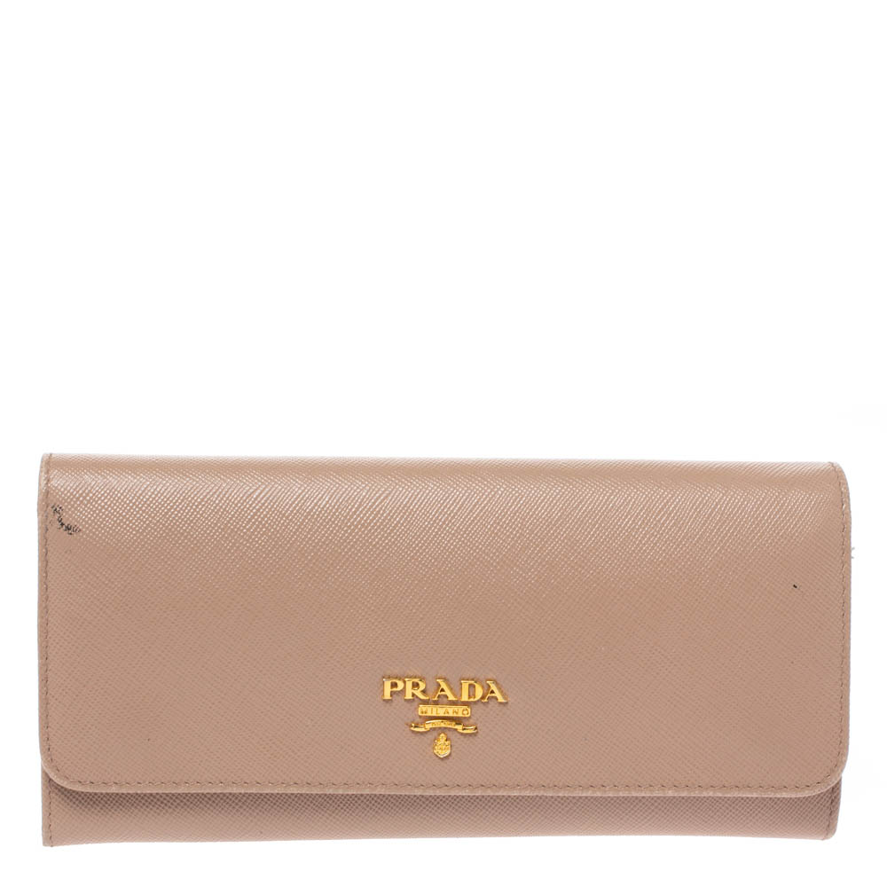 Image of Prada Beige Saffiano Lux Leather Flap Continental Wallet
