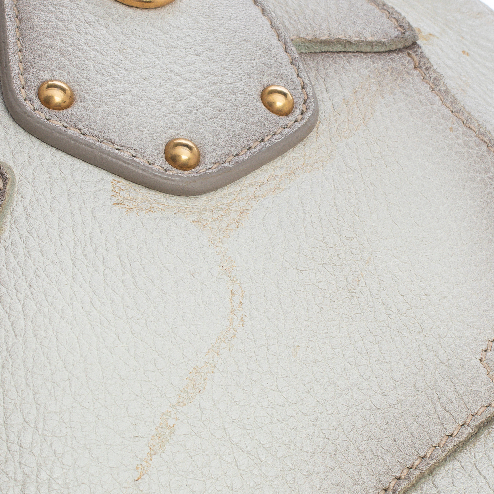Prada White Ombre Deerskin Leather, Croco And Lizard Trim Patchwork Cervo Bowler Bag