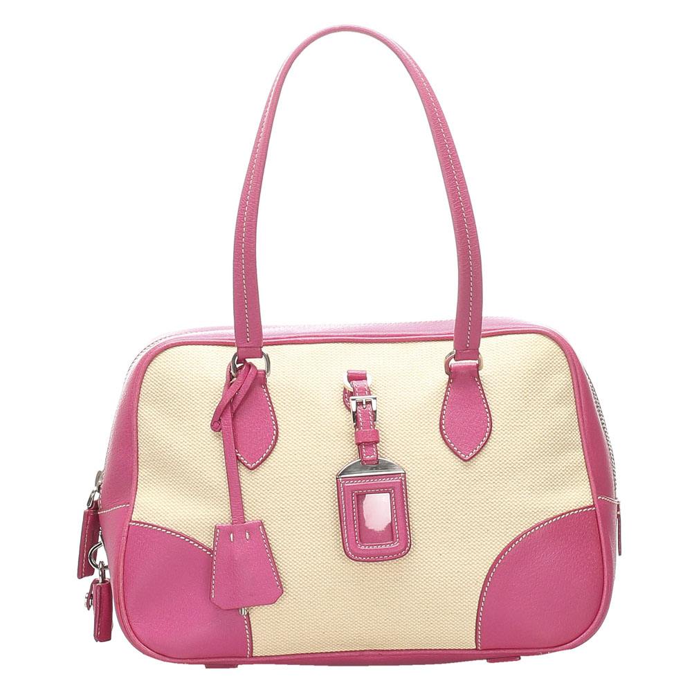 Image of Prada Beige and Pink Vintage Satchel Bag