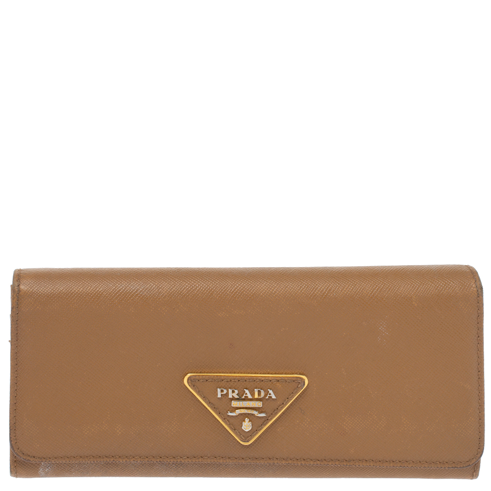 Image of Prada Beige Saffiano Lux Leather Continental Flap Wallet
