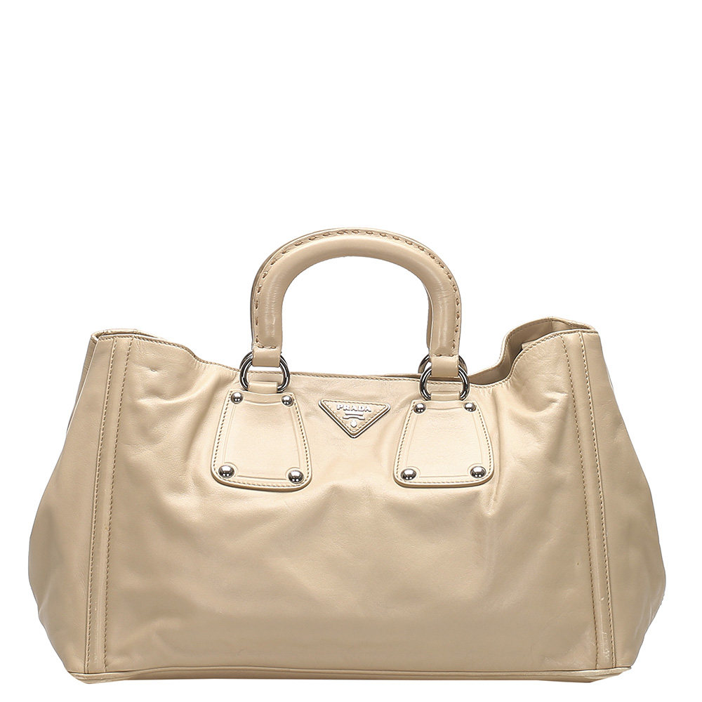 Image of Prada Brown/Beige Leather Satchel Bag