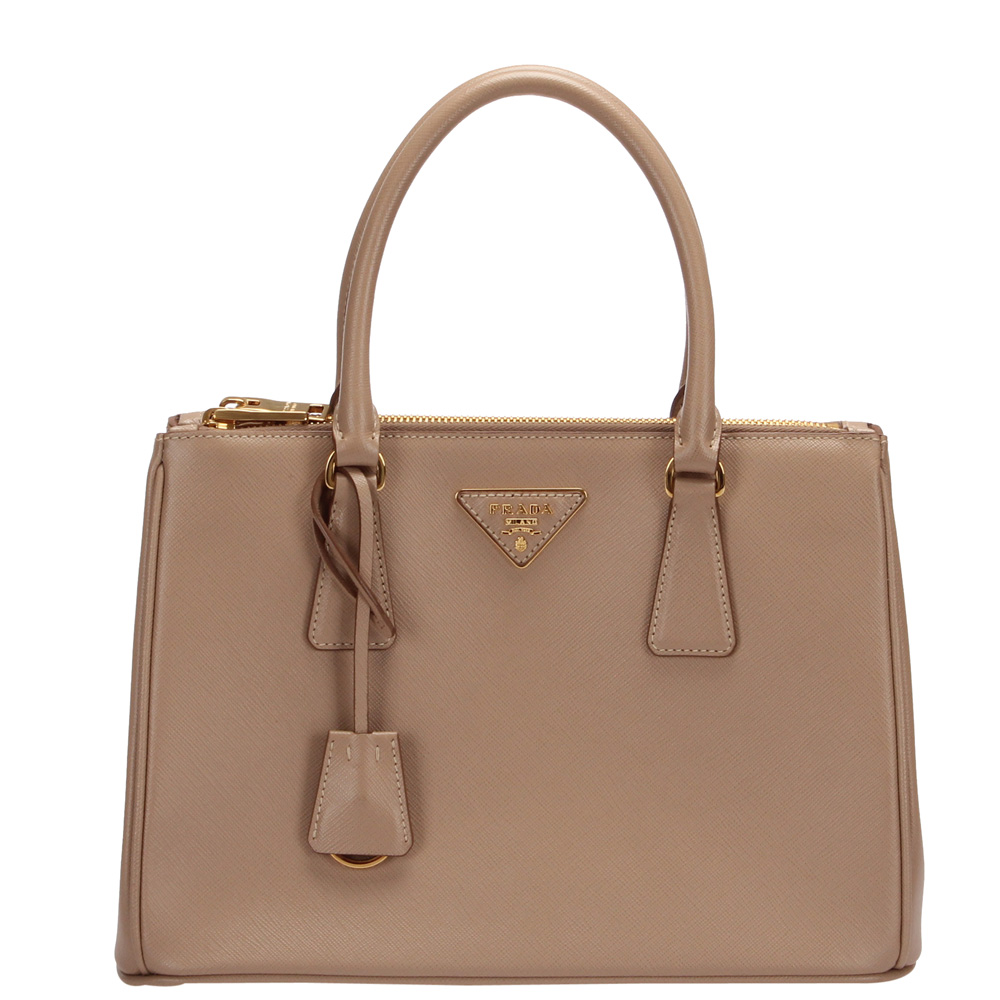 Image of Prada Beige/Brown Leather Galleria Satchel Bag