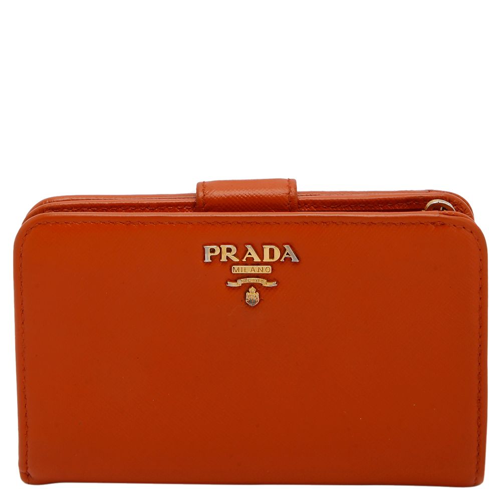 Prada Orange Saffiano Leather Wallet