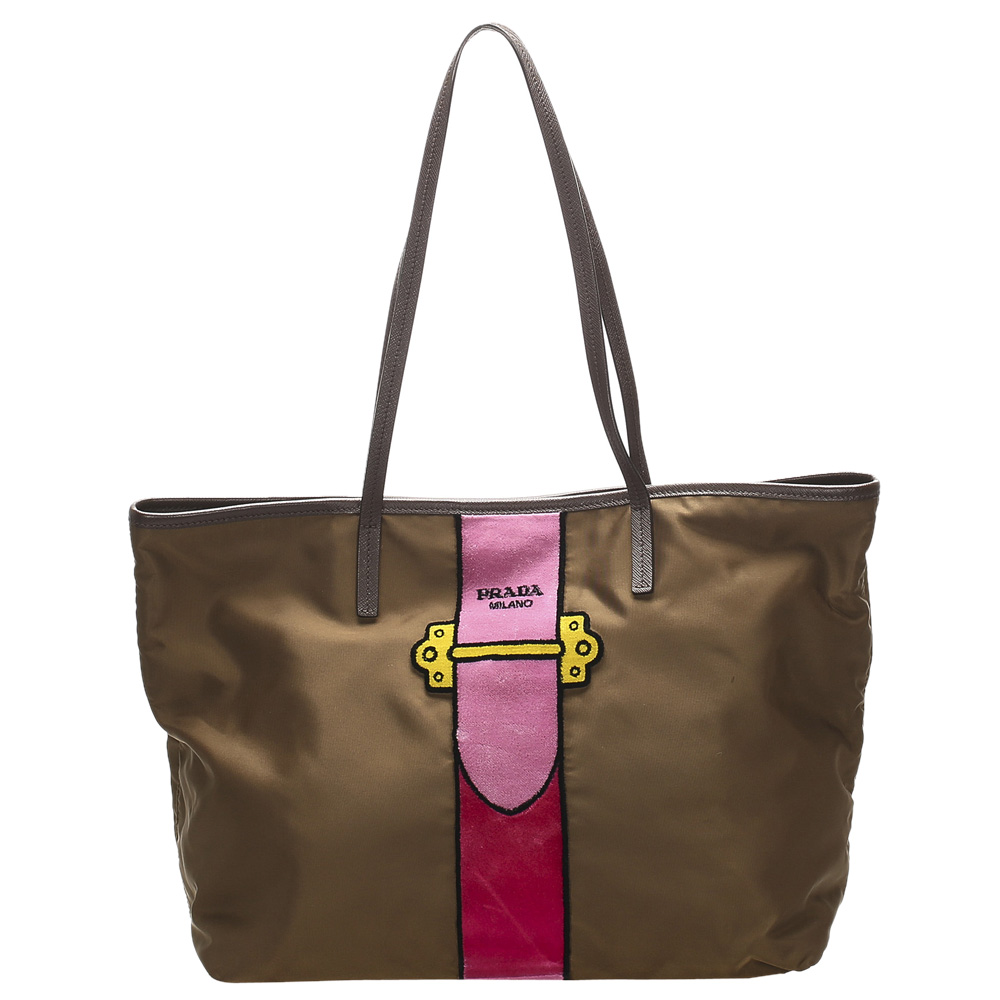 Prada Brown/Khaki Nylon Tote Bag