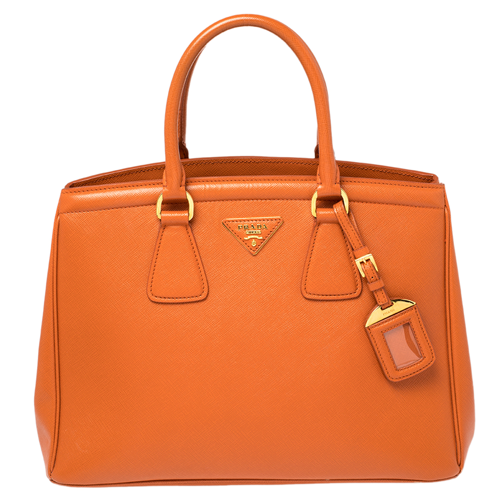 Prada Orange Saffiano Lux Leather Parabole Tote Bag