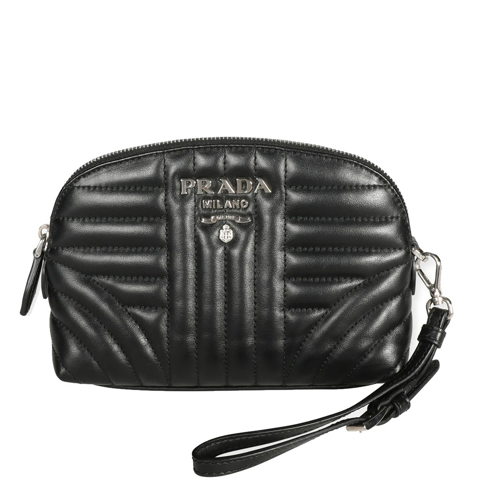 Prada Black Leather Diagramme Wristlet Bag