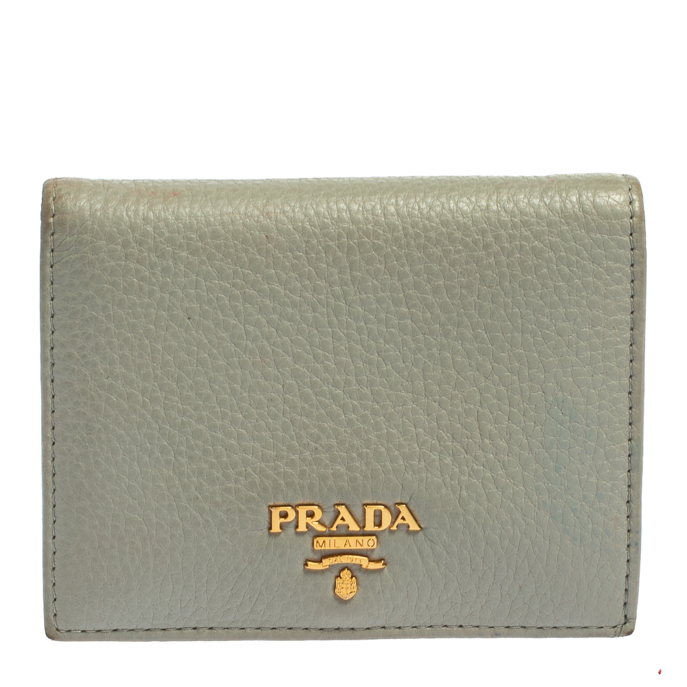 Prada Grey Vitello Leather Portafoglio Vertical Wallet