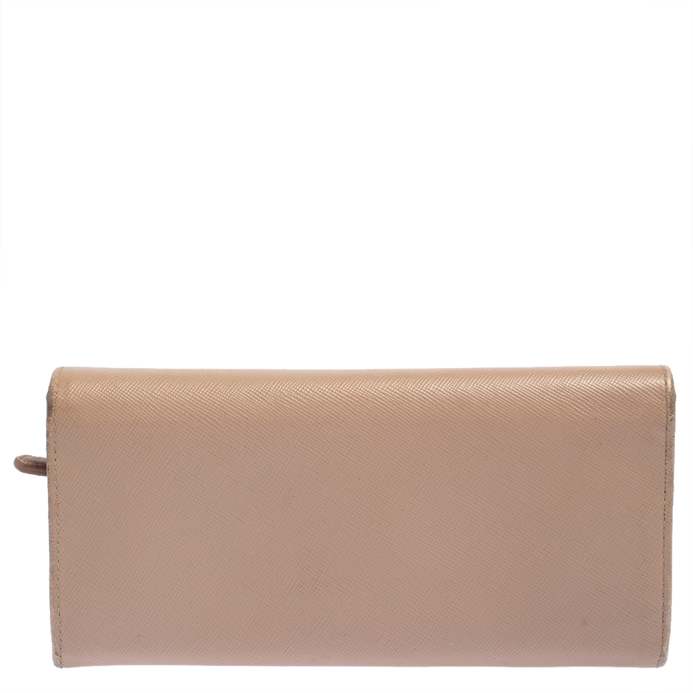 Prada Beige Saffiano Lux Leather Flap Continental Wallet