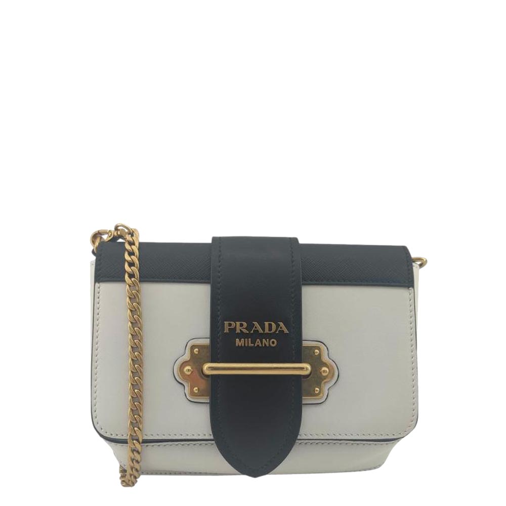 Prada White/Black Saffiano Leather Cahier Bag