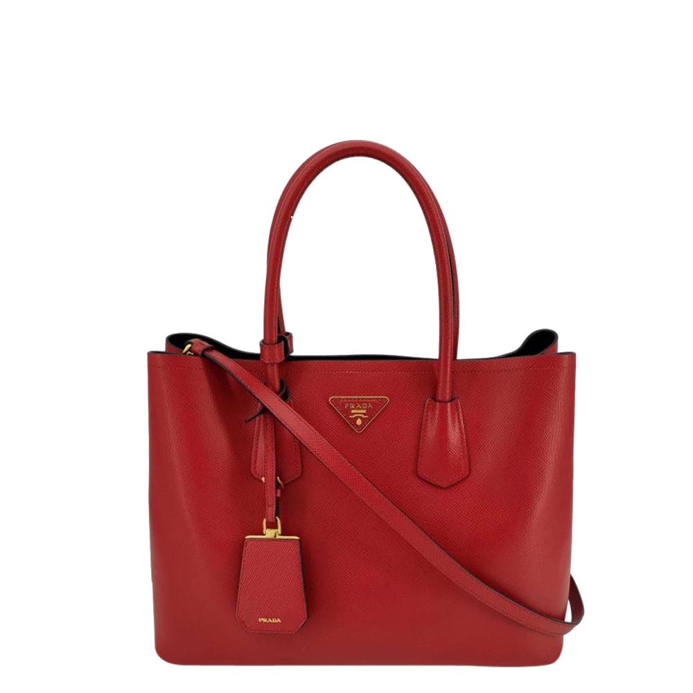 Prada Red Saffiano leather Cuir Double Tote Bag