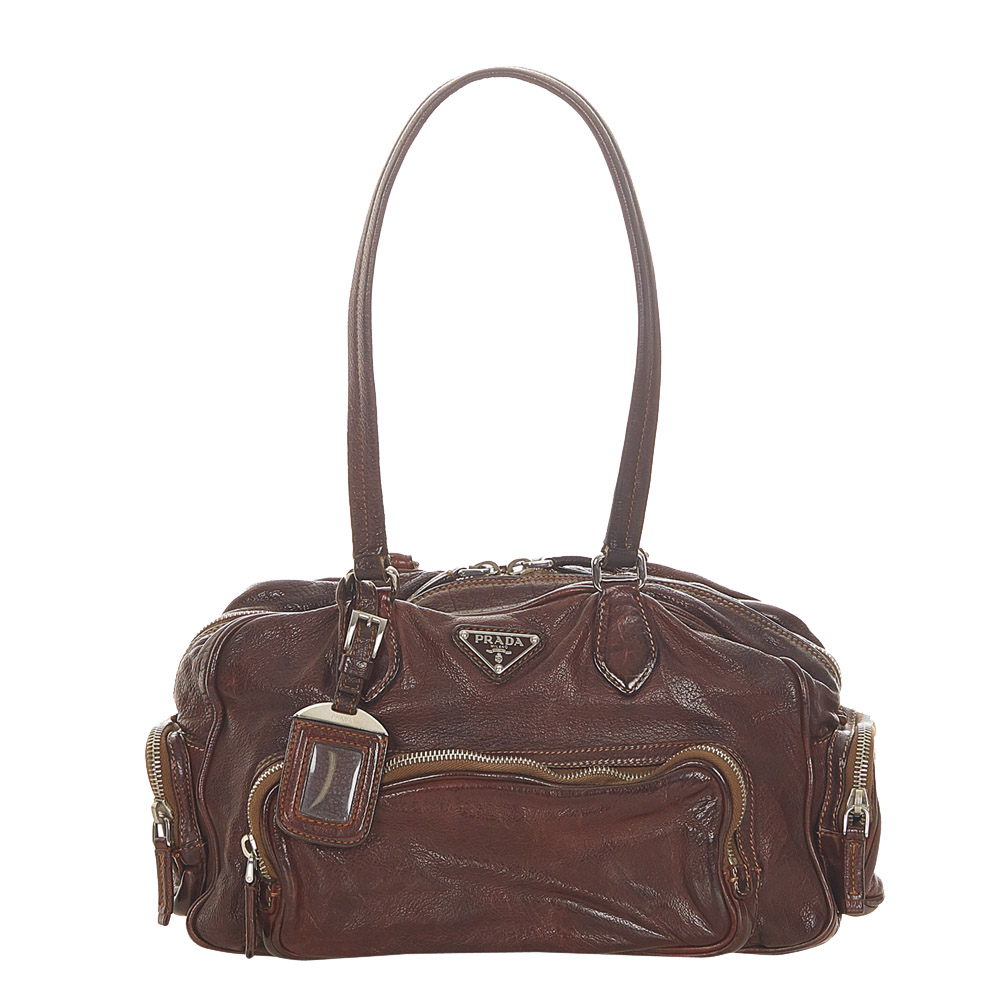 Prada Brown/Dark Brown Leather Shoulder Bag