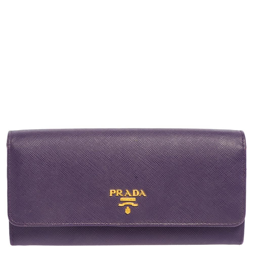 Prada Purple Saffiano Leather Flap Continental Wallet