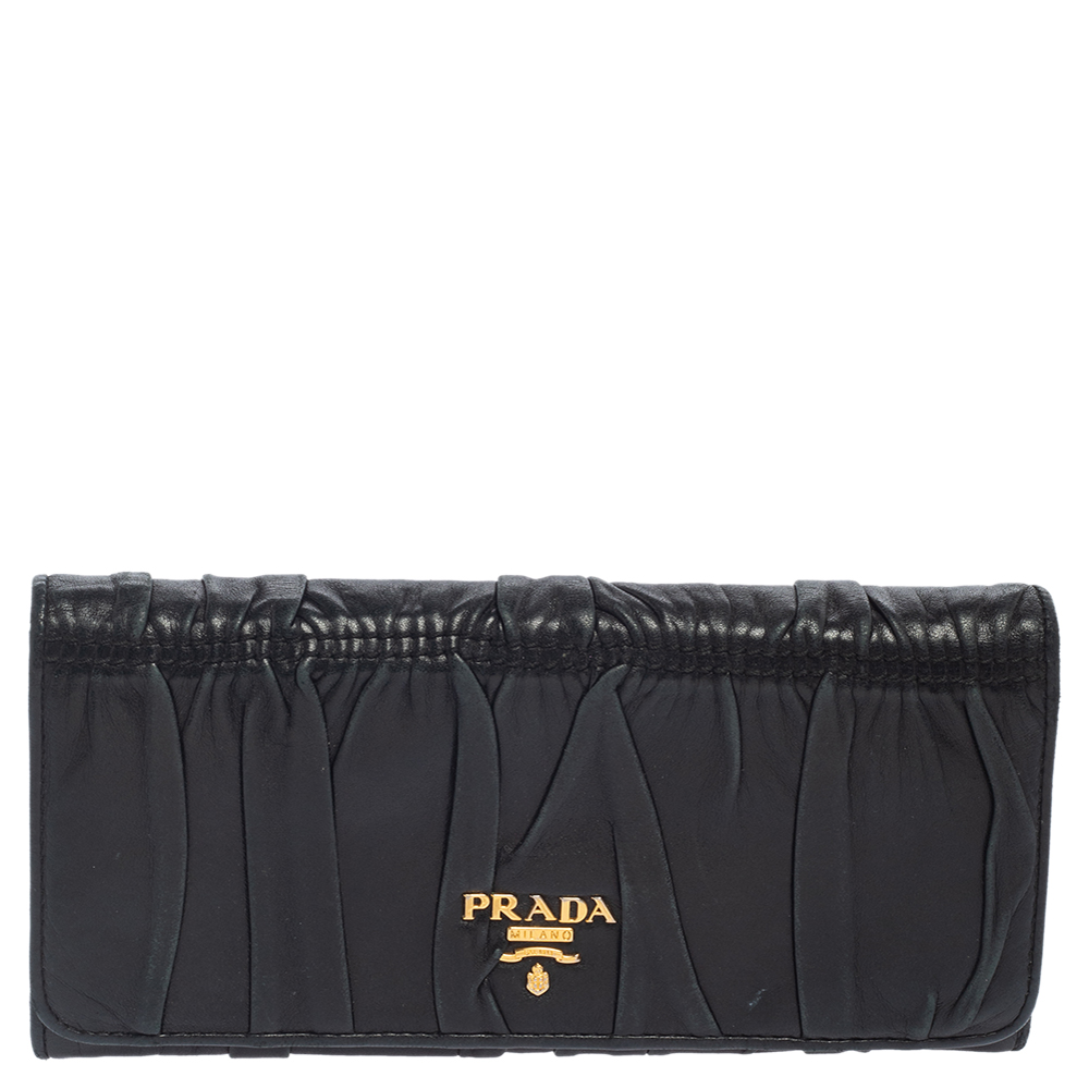 Prada Black Matelasse Leather Flap Continental Wallet