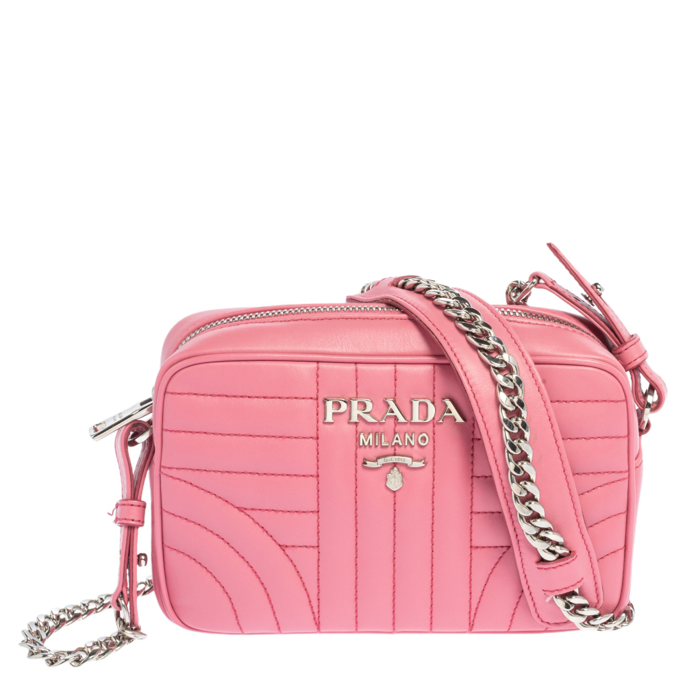 Prada Pink Leather Diagramme Crossbody Bag