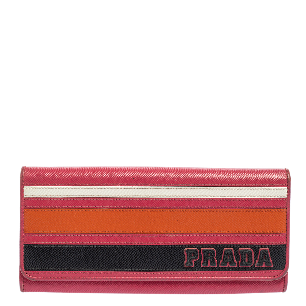 Prada Multicolor Saffiano Lux Leather Flap Continental Wallet