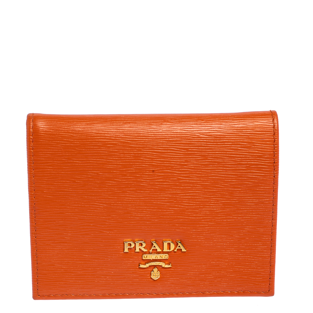 Prada Orange Vitello Move Leather Bifold Wallet