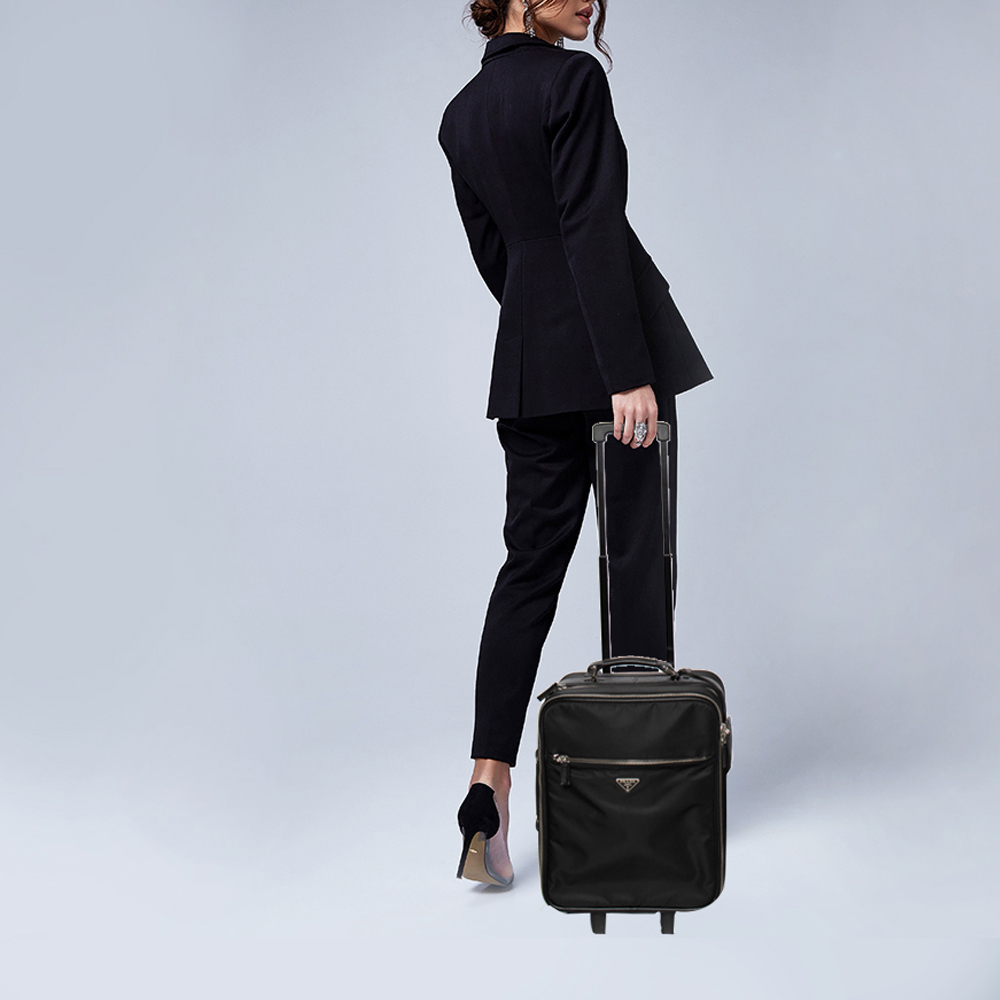 

Prada Black Nylon and Saffiano Lux Leather Trolley Rolling Luggage