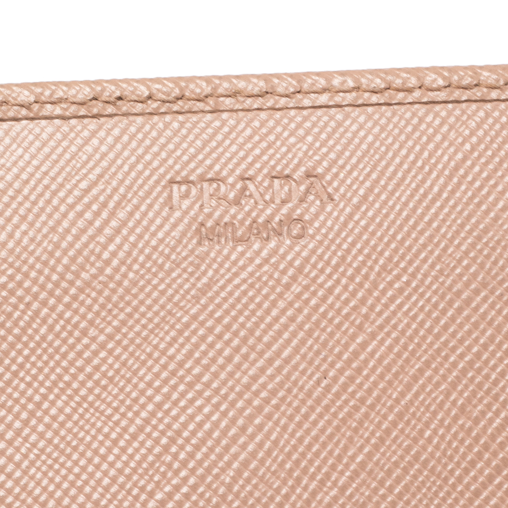 Prada Beige Saffiano Lux Leather Flap Continental Wallet