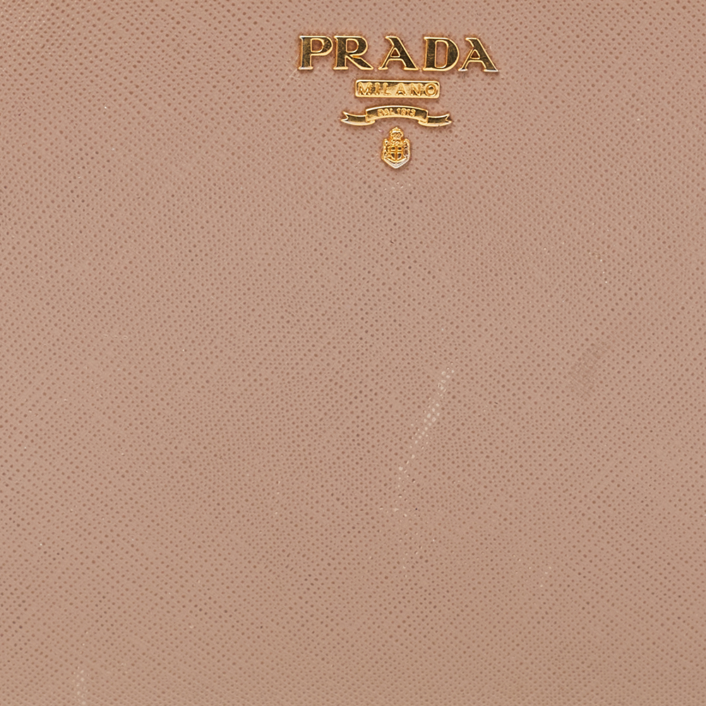 Prada Cream Saffiano Leather Zip Around Wallet