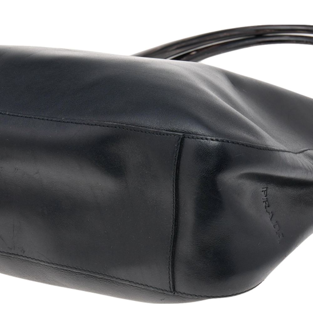 Prada Black Leather Acrylic Handle Tote