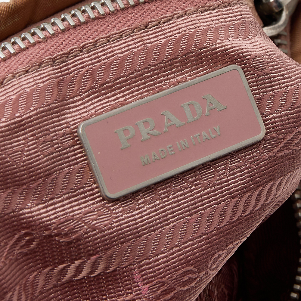 Prada Beige Nylon And Python Details Embellished Shoulder Bag