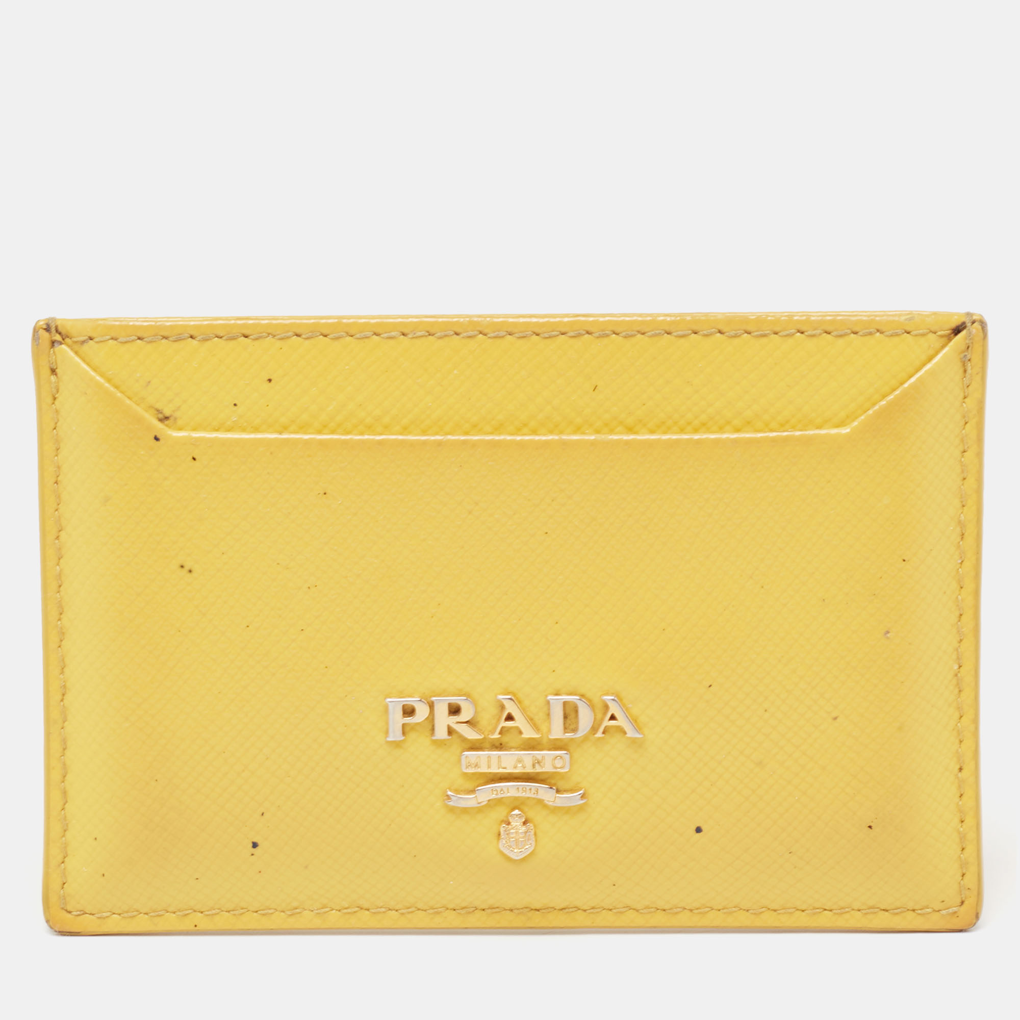 Prada Yellow Saffiano Patent Leather Card Holder