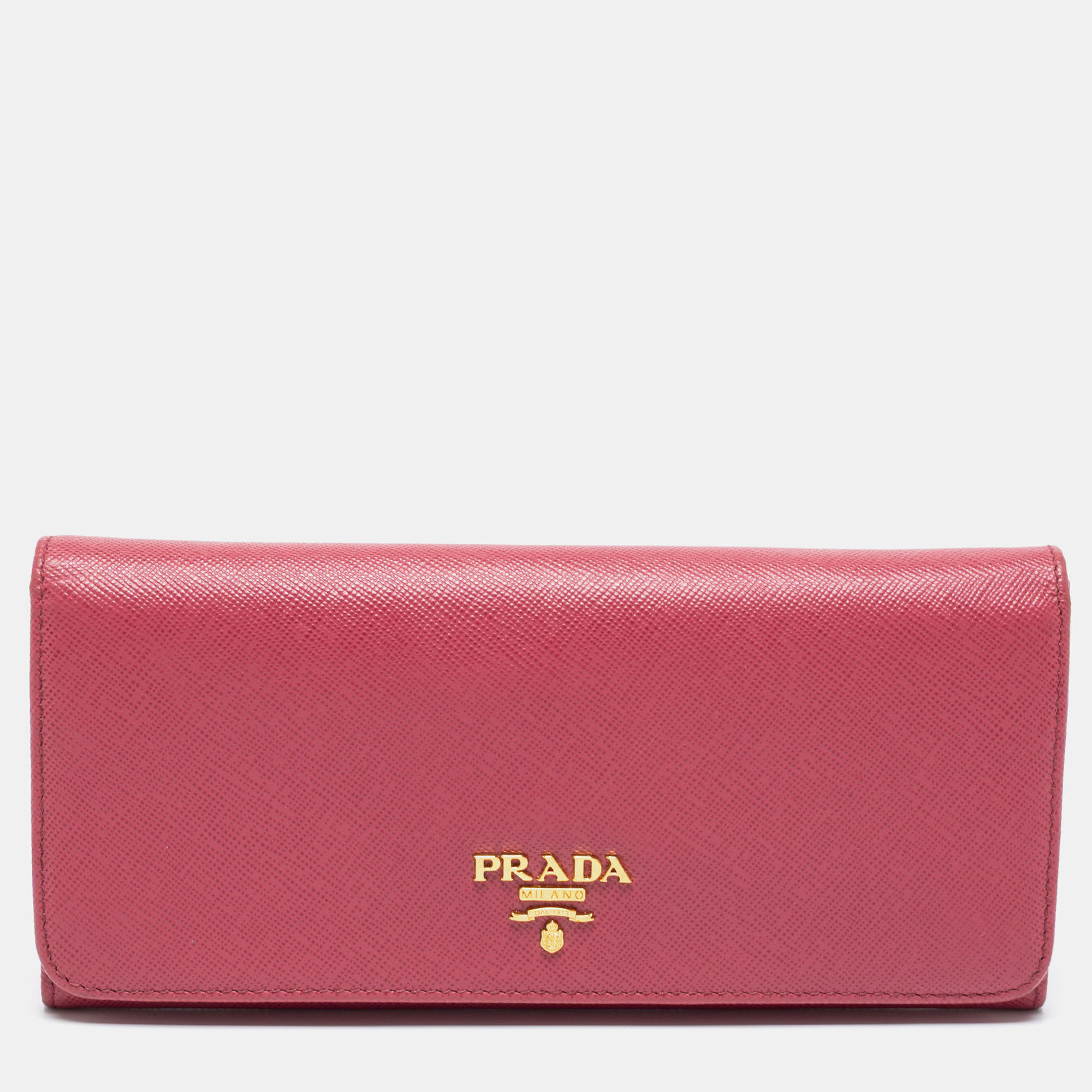 Prada Pink Saffiano Leather Continental Flap Wallet