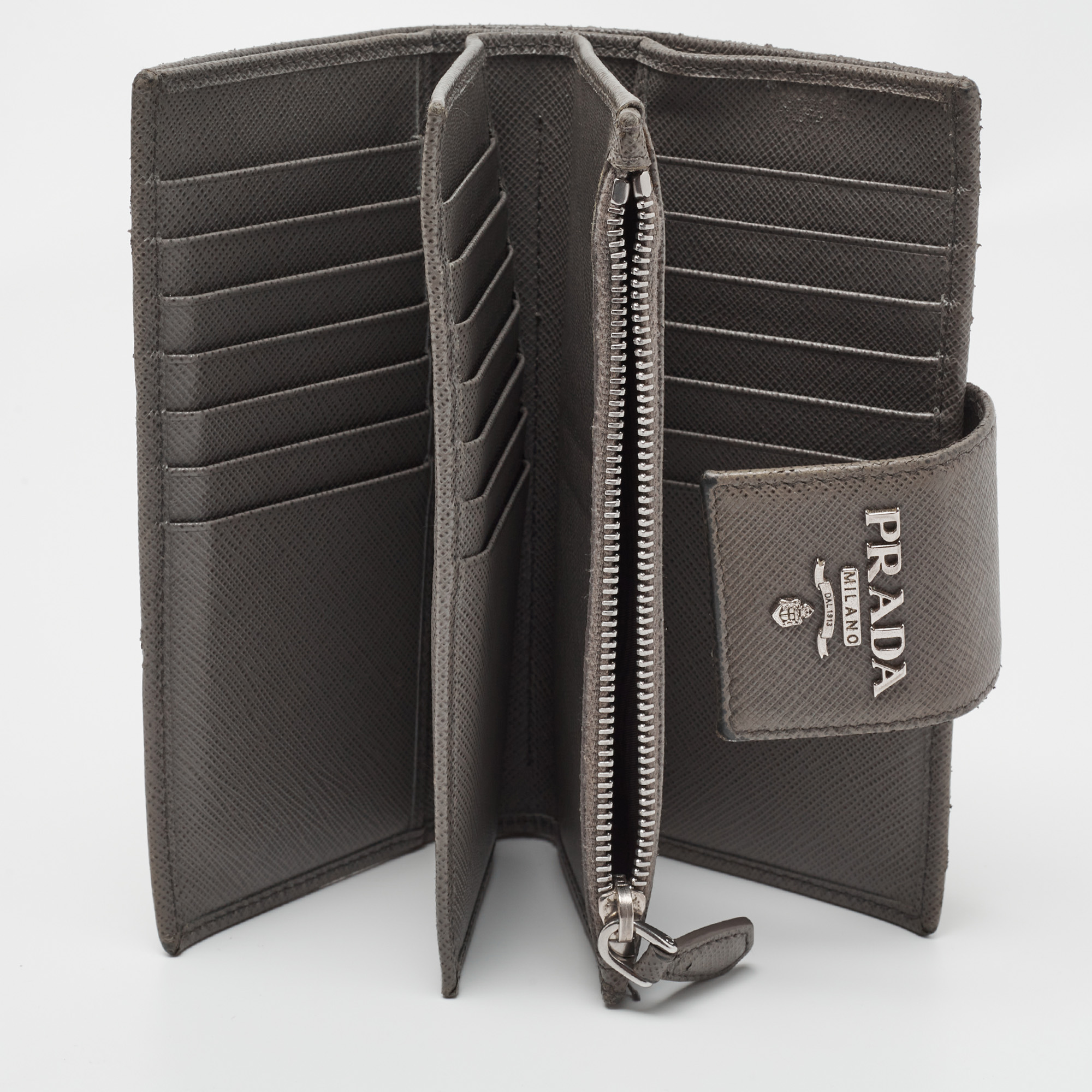 

Prada Grey Saffiano Leather Flap Continental Wallet