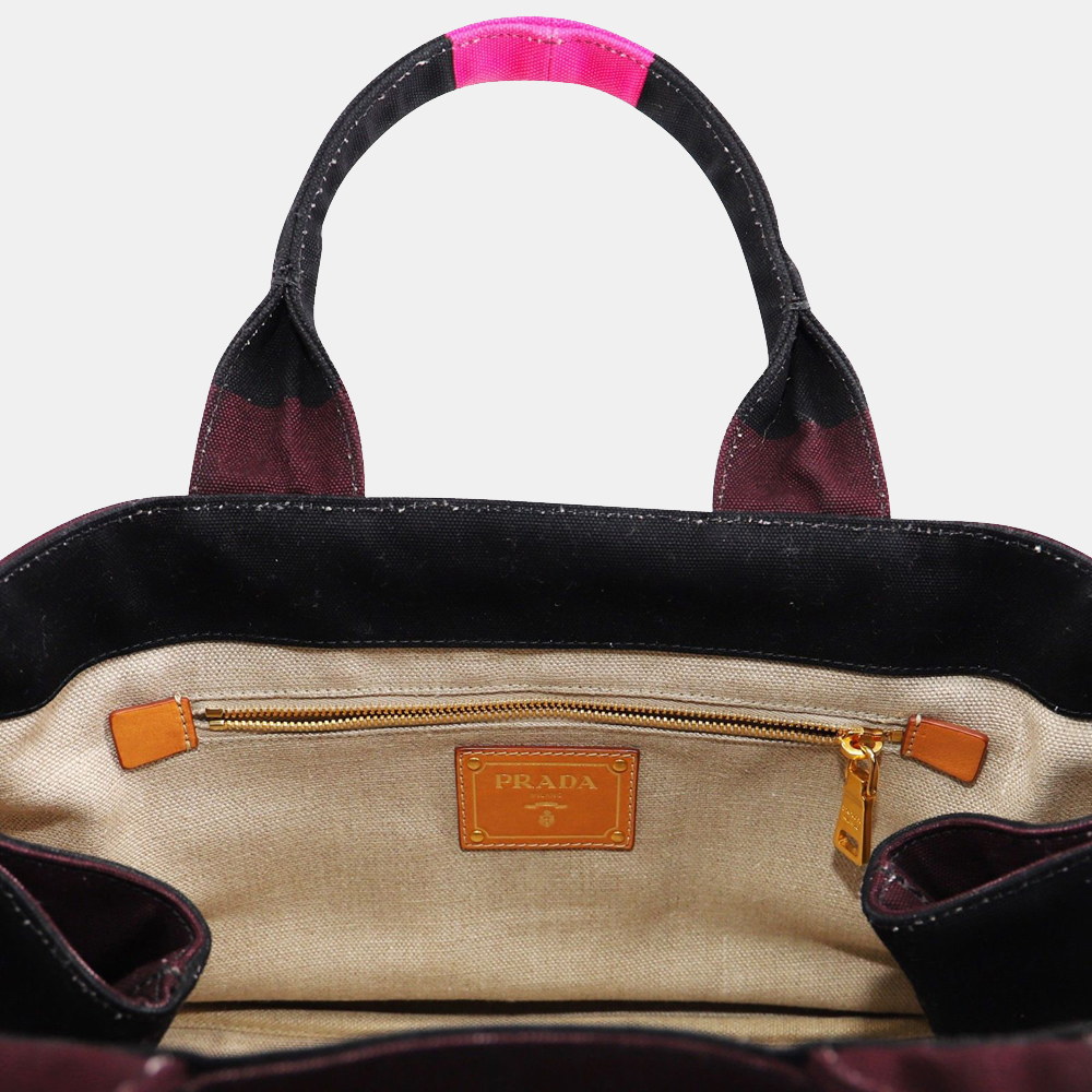 Prada Pink And Brown Canvas Canapa Striped Tote