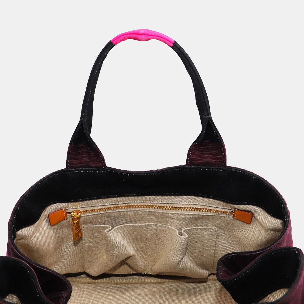 Prada Pink And Brown Canvas Canapa Striped Tote