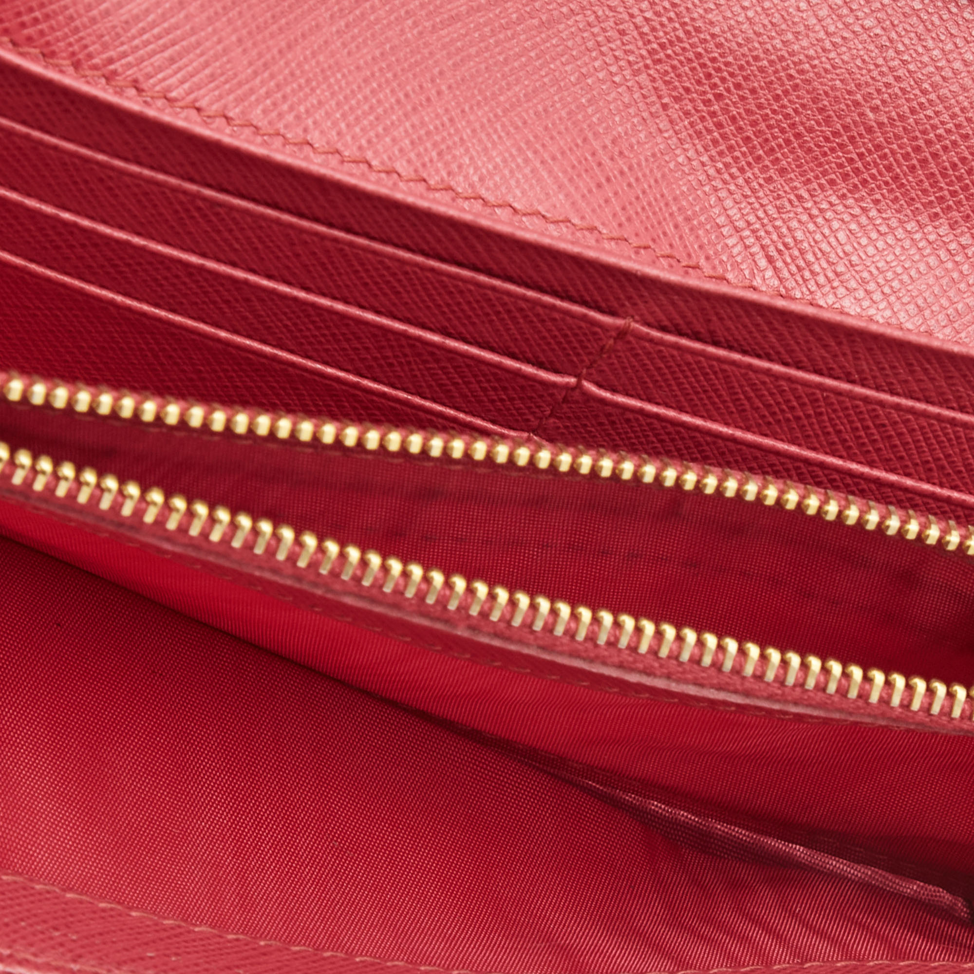 

Prada Dark Pink Saffiano Metal Leather Logo Flap Continental Wallet
