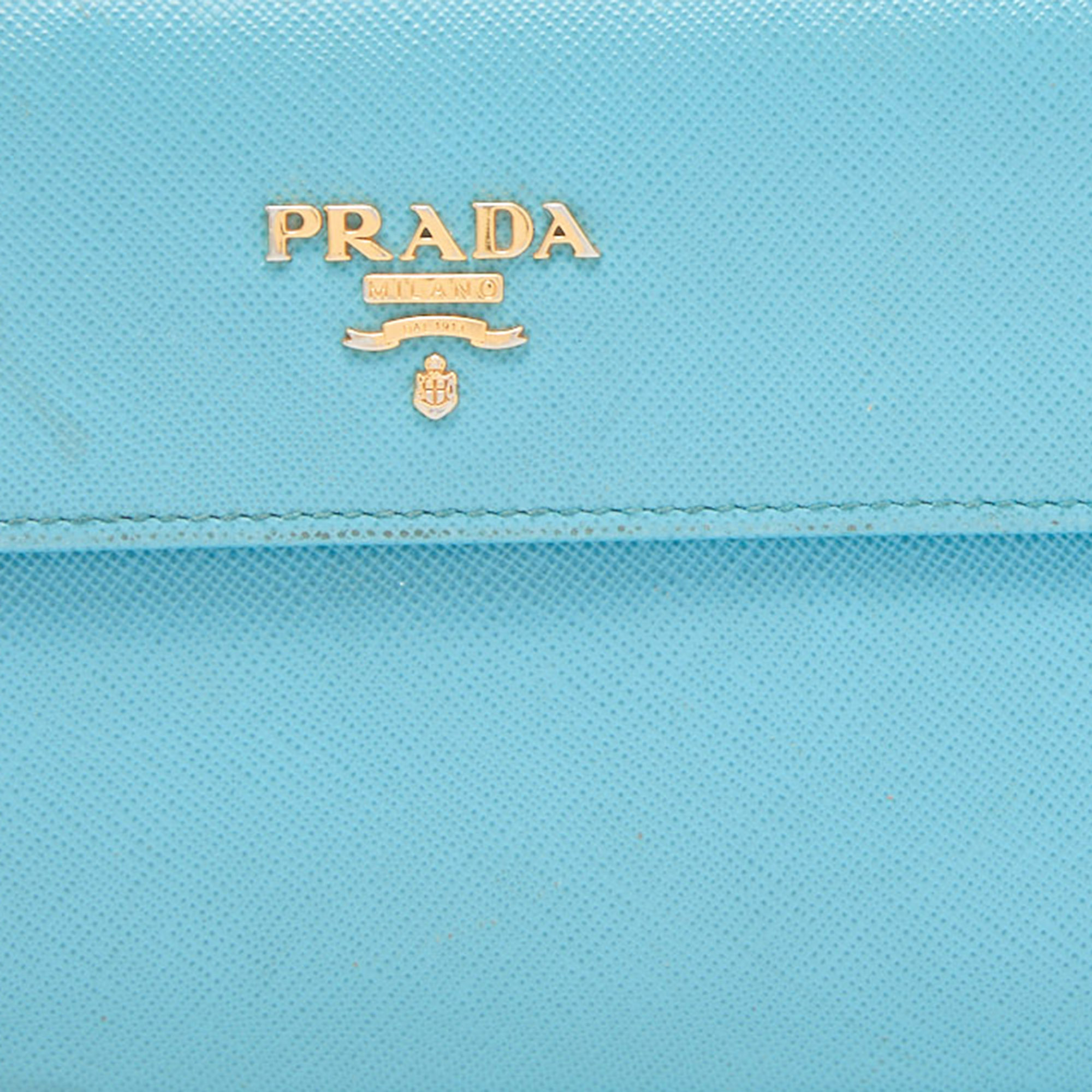 Prada Blue Saffiano Lux Leather Flap Continental Wallet