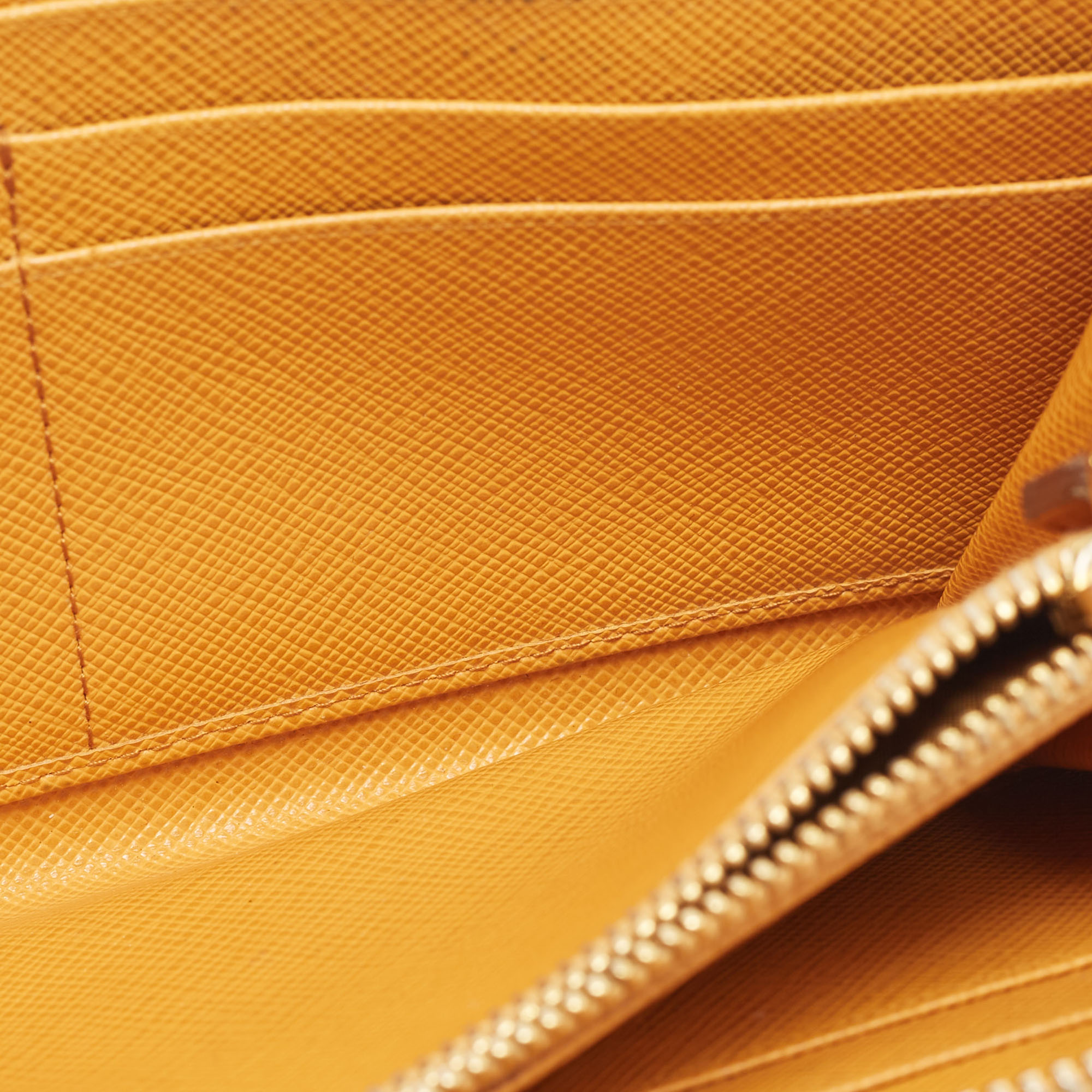 Prada Mustard Saffiano Lux Leather Zip Around Continental Wallet