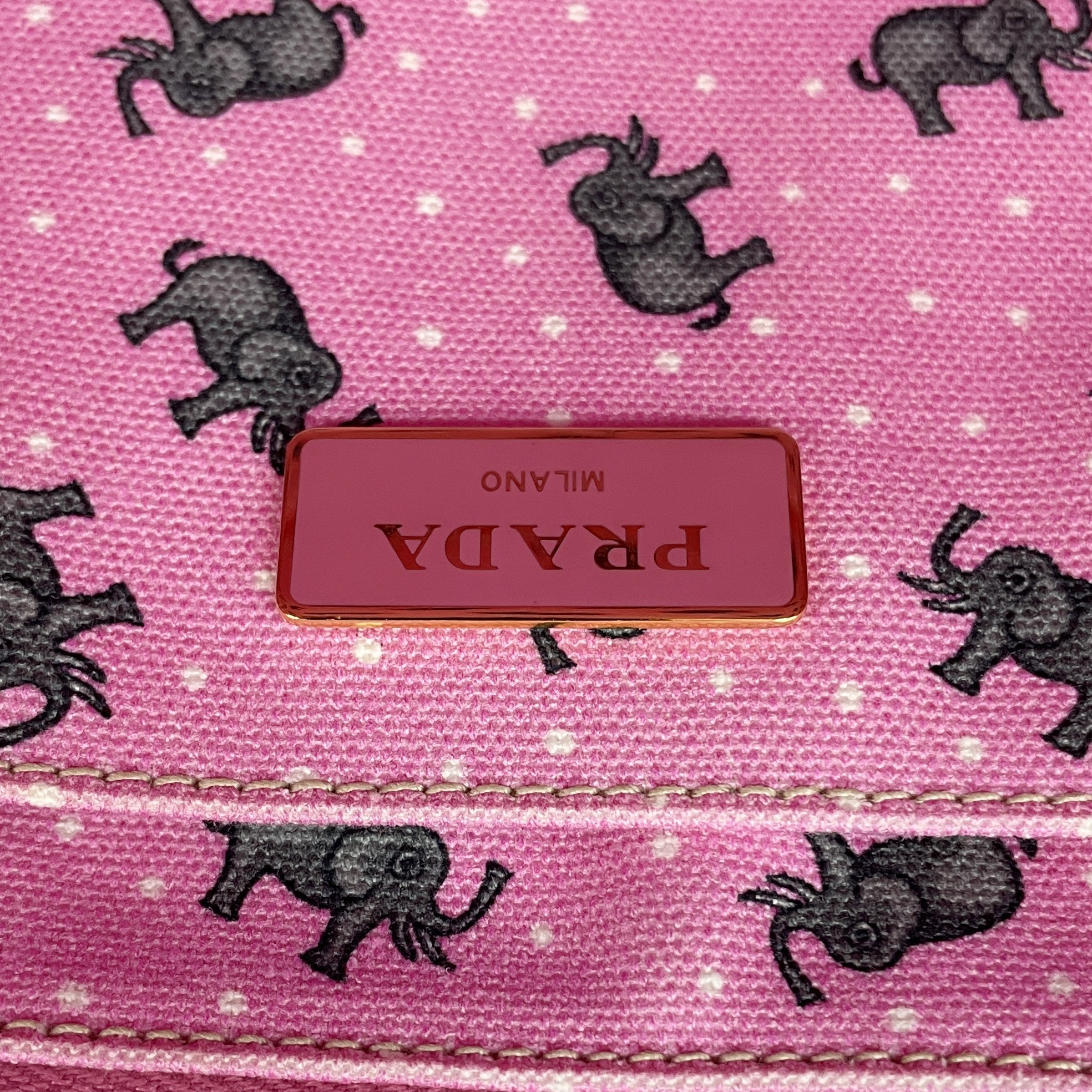 Prada Pink Canvas Elephant Printed Canapa Tote Bag