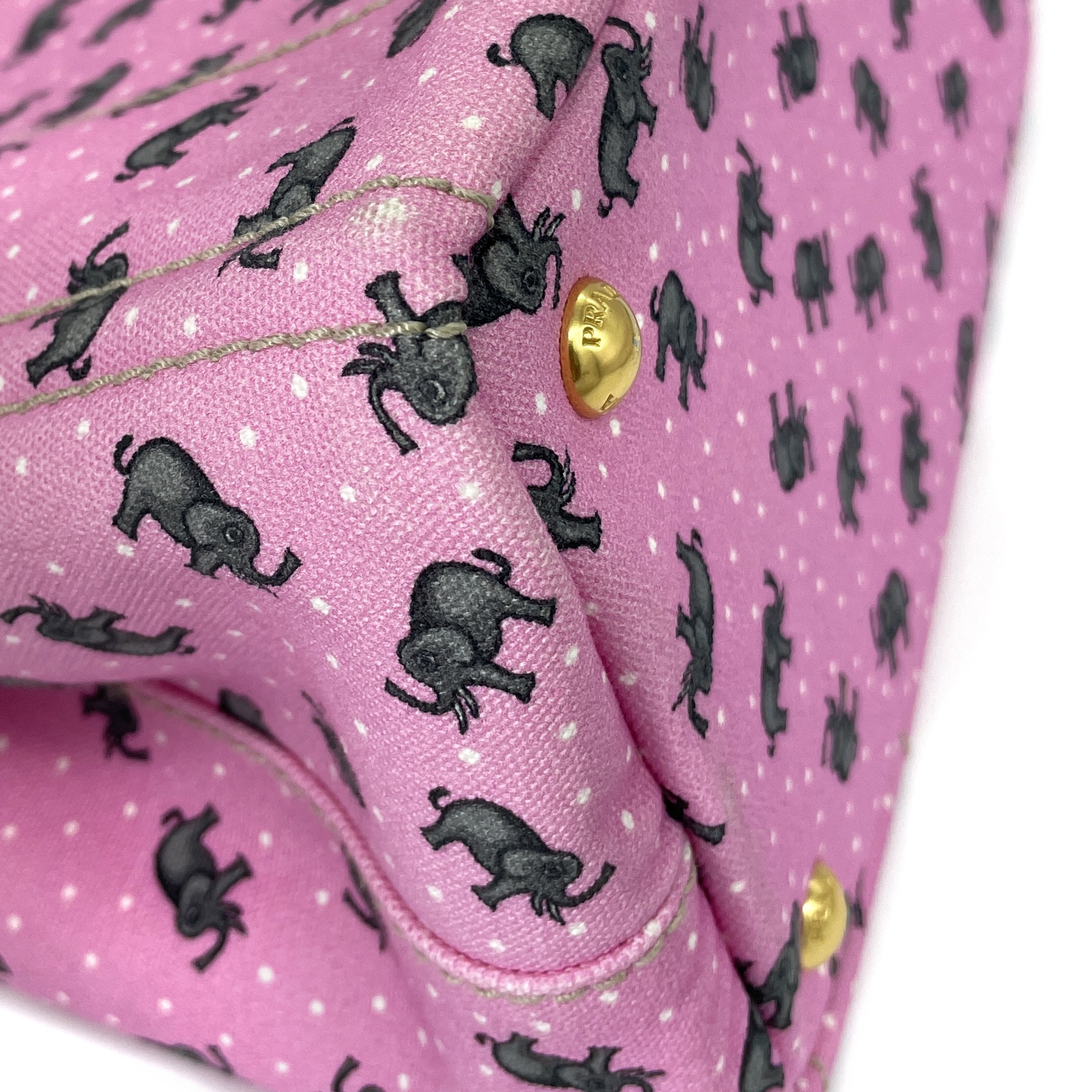 Prada Pink Canvas Elephant Printed Canapa Tote Bag