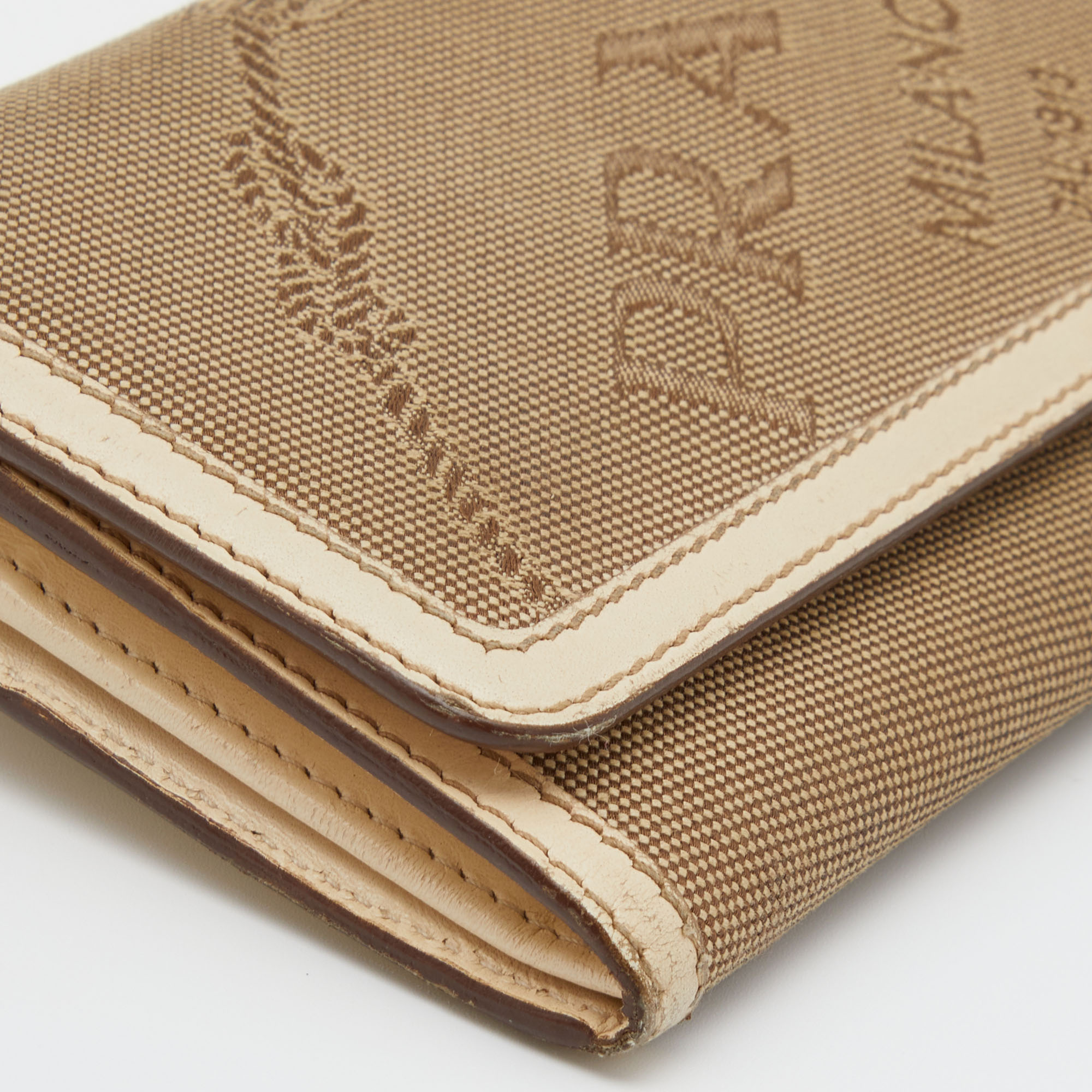 Prada Beige Jacquard Logo Canvas And Leather Flap Continental Wallet