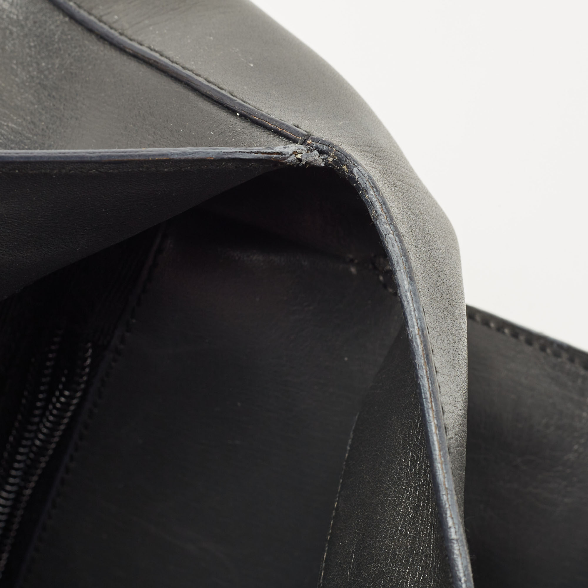 Prada Grey Leather Pushlock Flap Shoulder Bag
