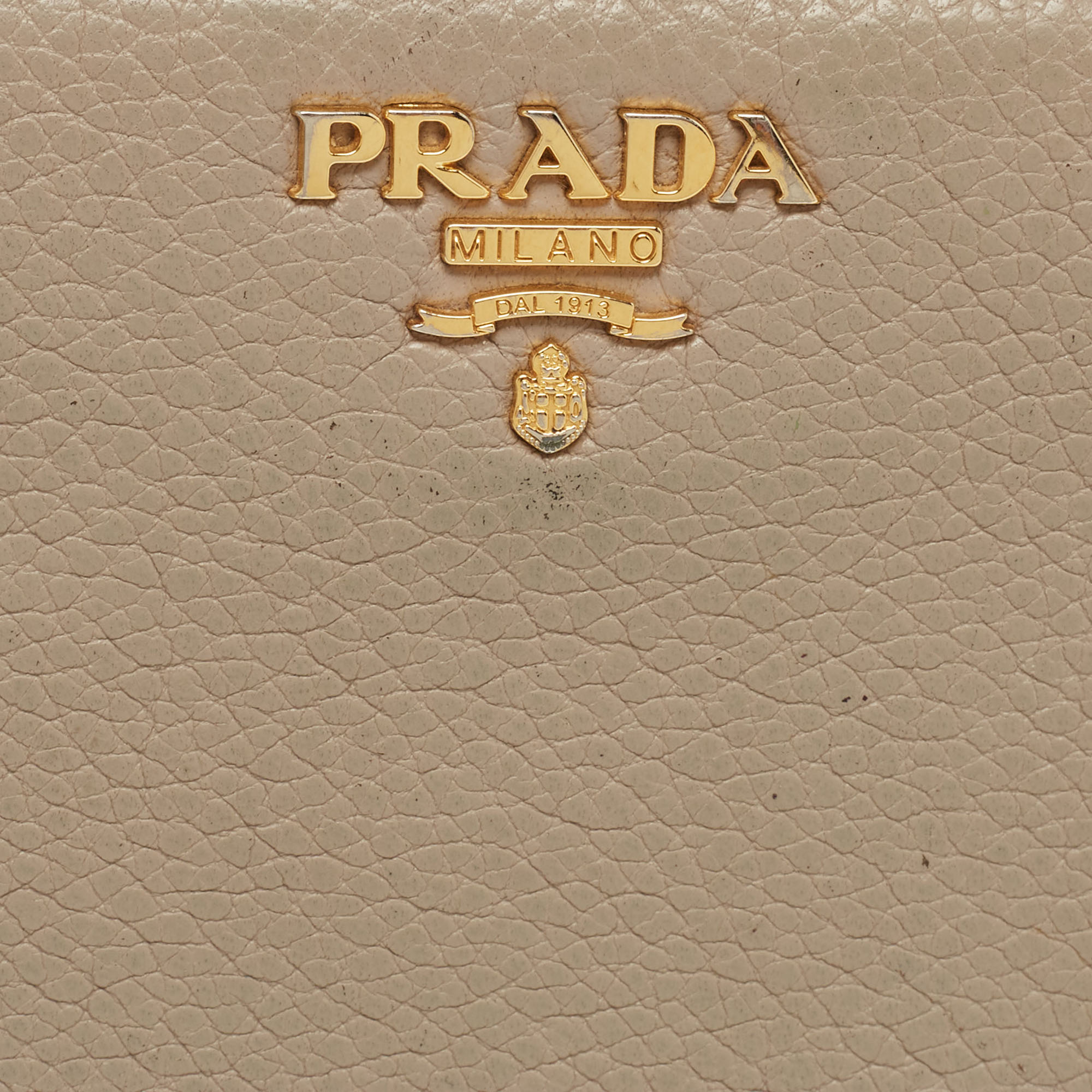 Prada Grey Leather Logo Zip Around Continental Wallet