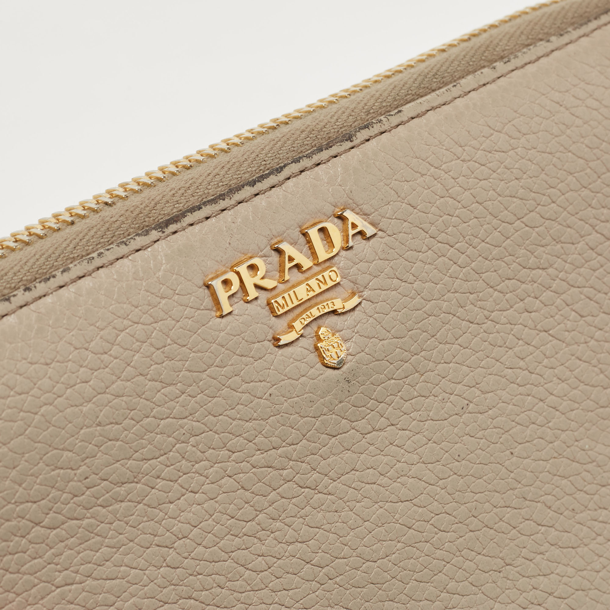 Prada Grey Leather Logo Zip Around Continental Wallet
