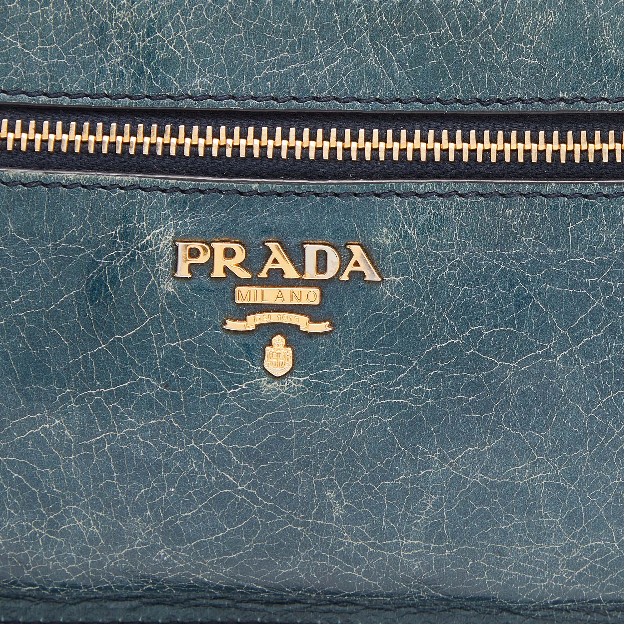 Prada Dark Teal Crackled Leather Crossbody Bag