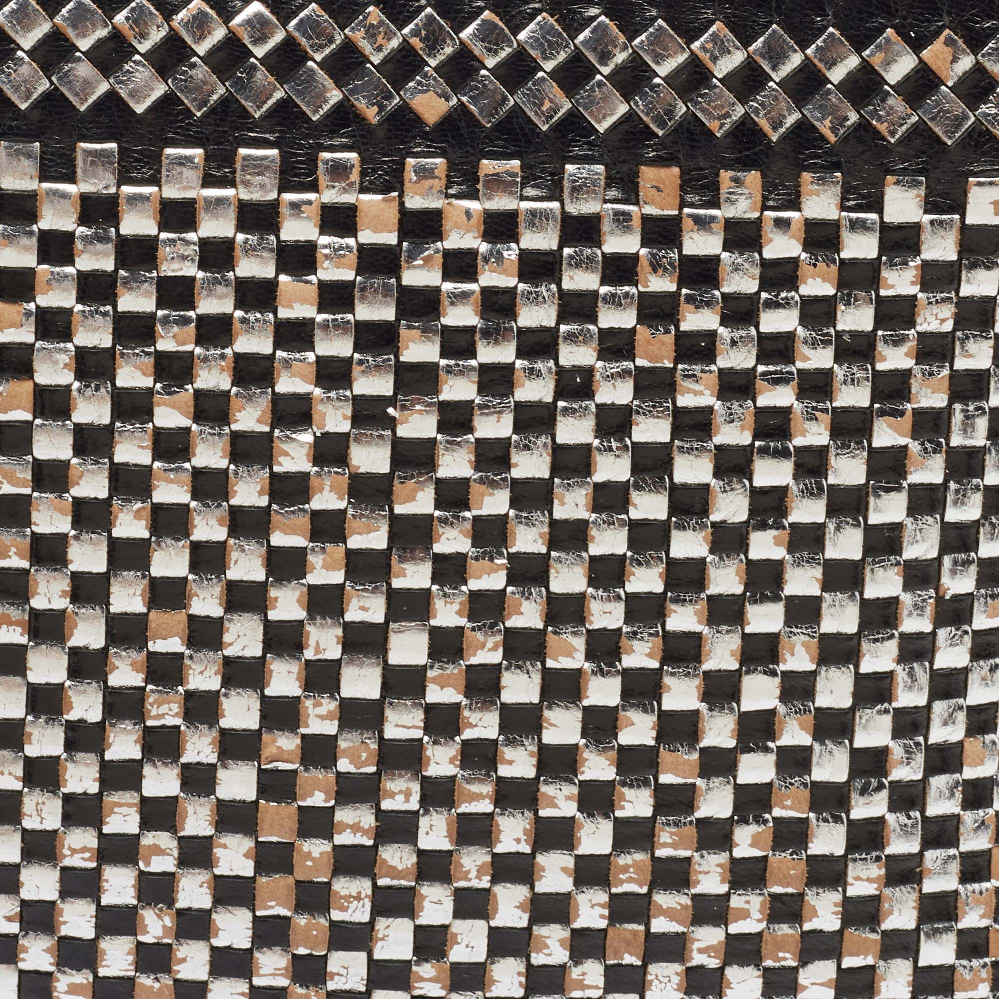 Prada Black/Silver Woven Madras Leather Zip Pouch
