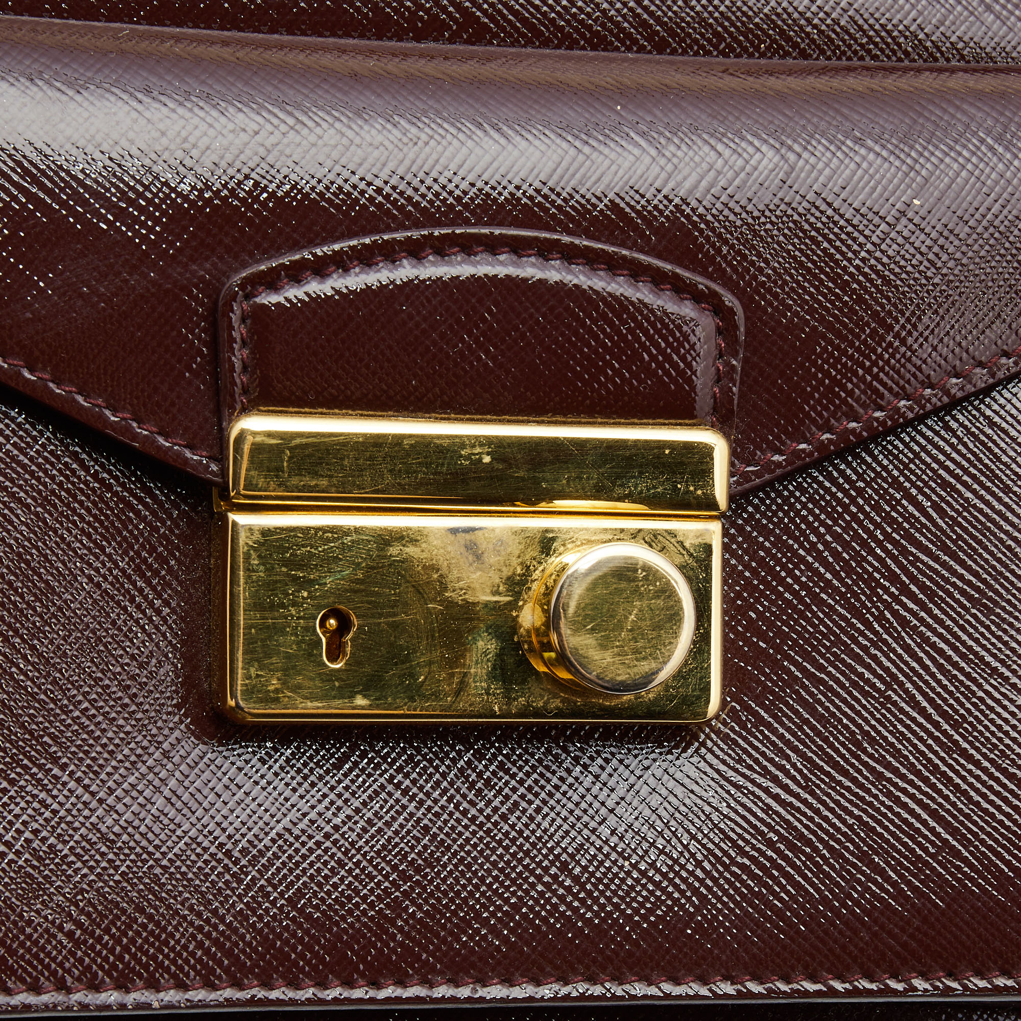 Prada Burgundy Saffiao Patent Leather Cargo Pocket Tote