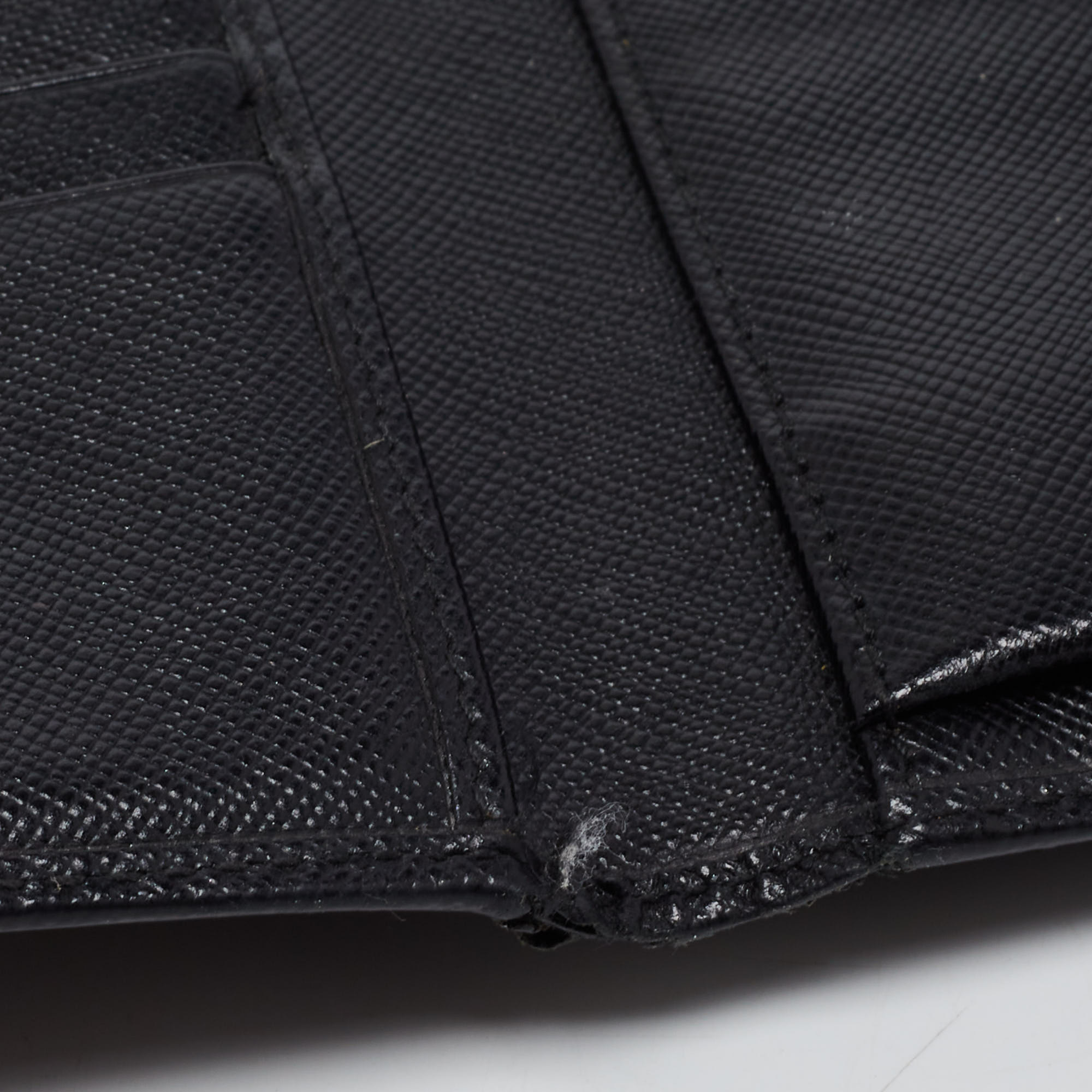 Prada Black Saffiano Metal Leather Triangle Logo Trifold Wallet