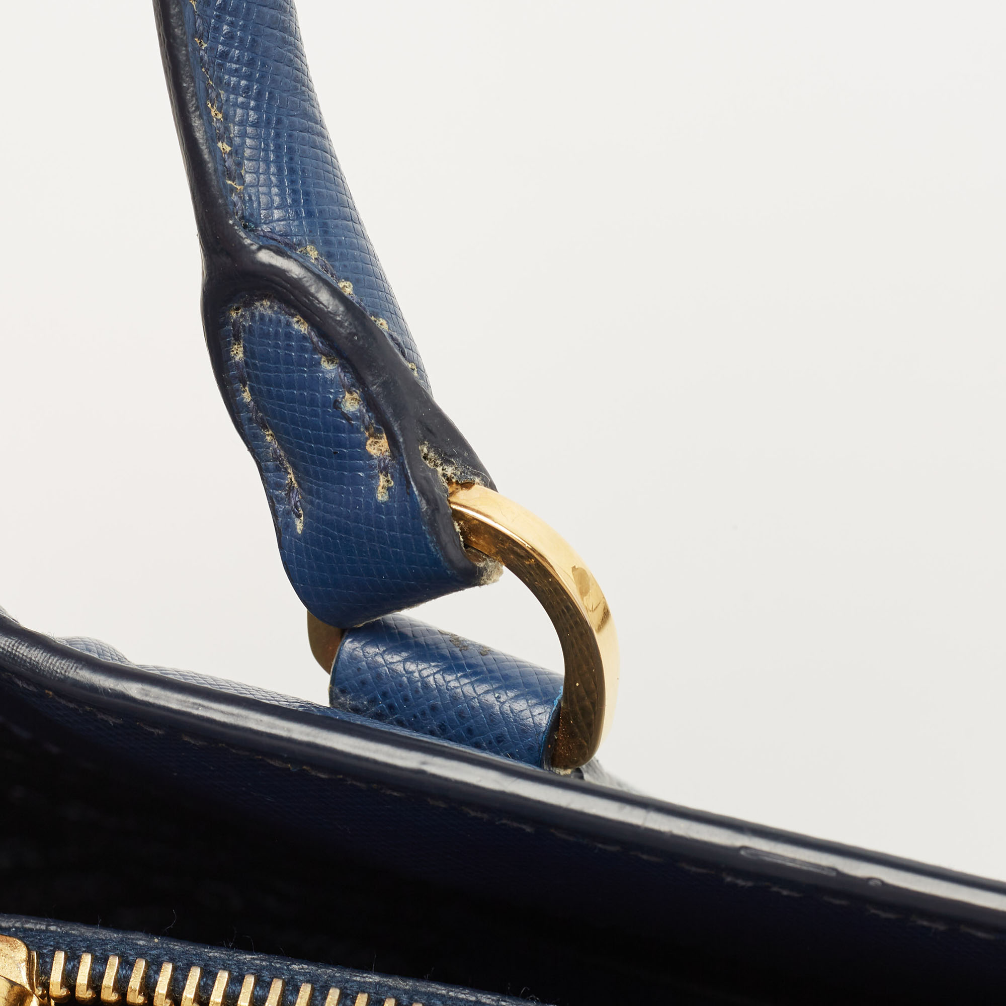 Prada Navy Blue Saffiano Lux Leather Medium Double Zip Tote