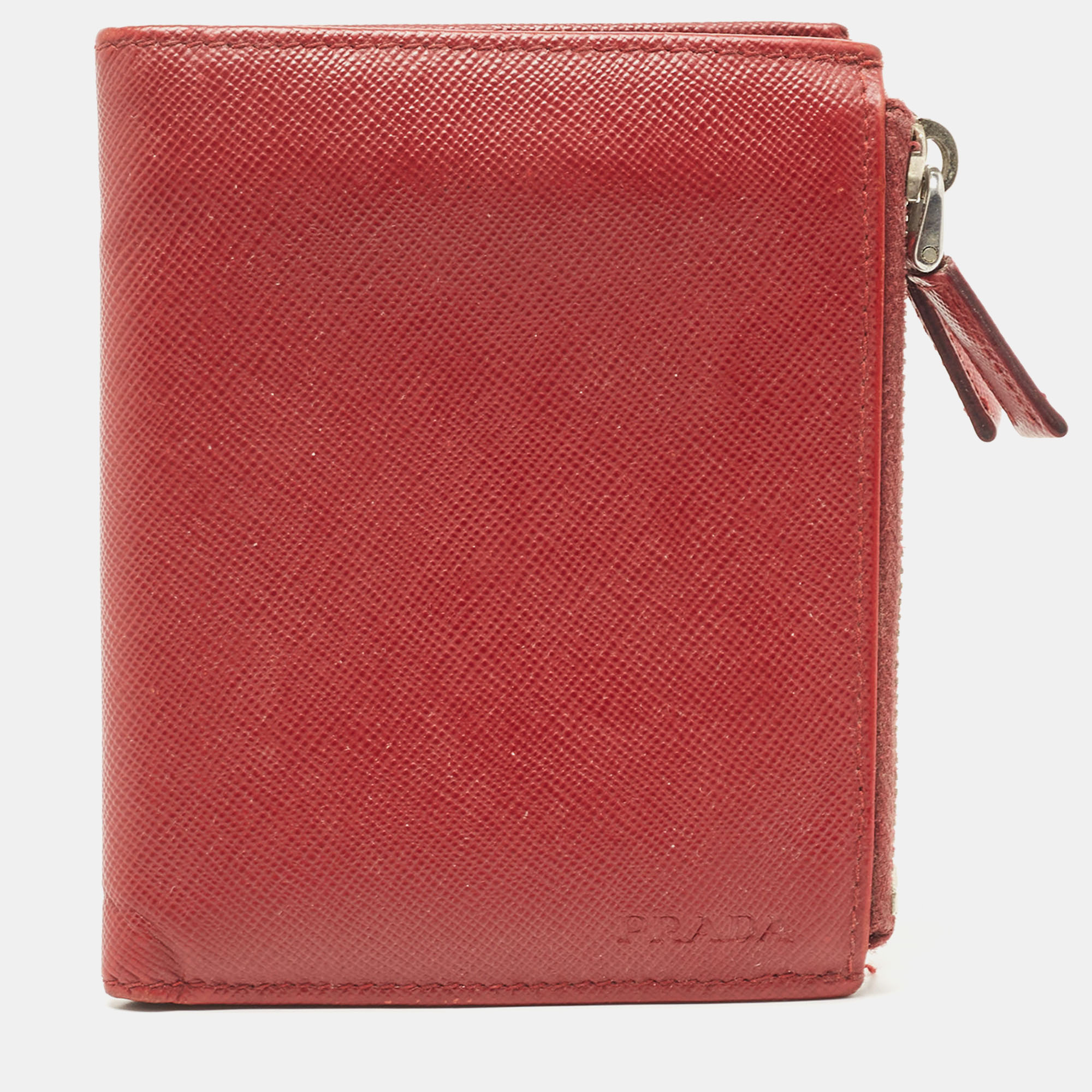 Prada Red Leather Compact Flap Wallet