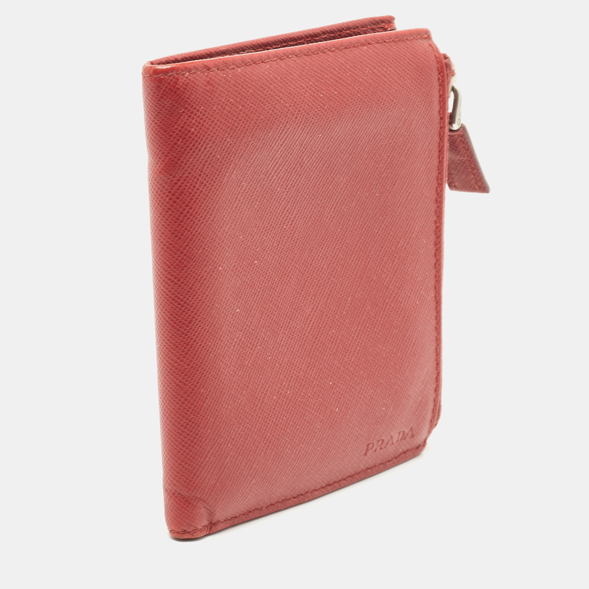 Prada Red Leather Compact Flap Wallet